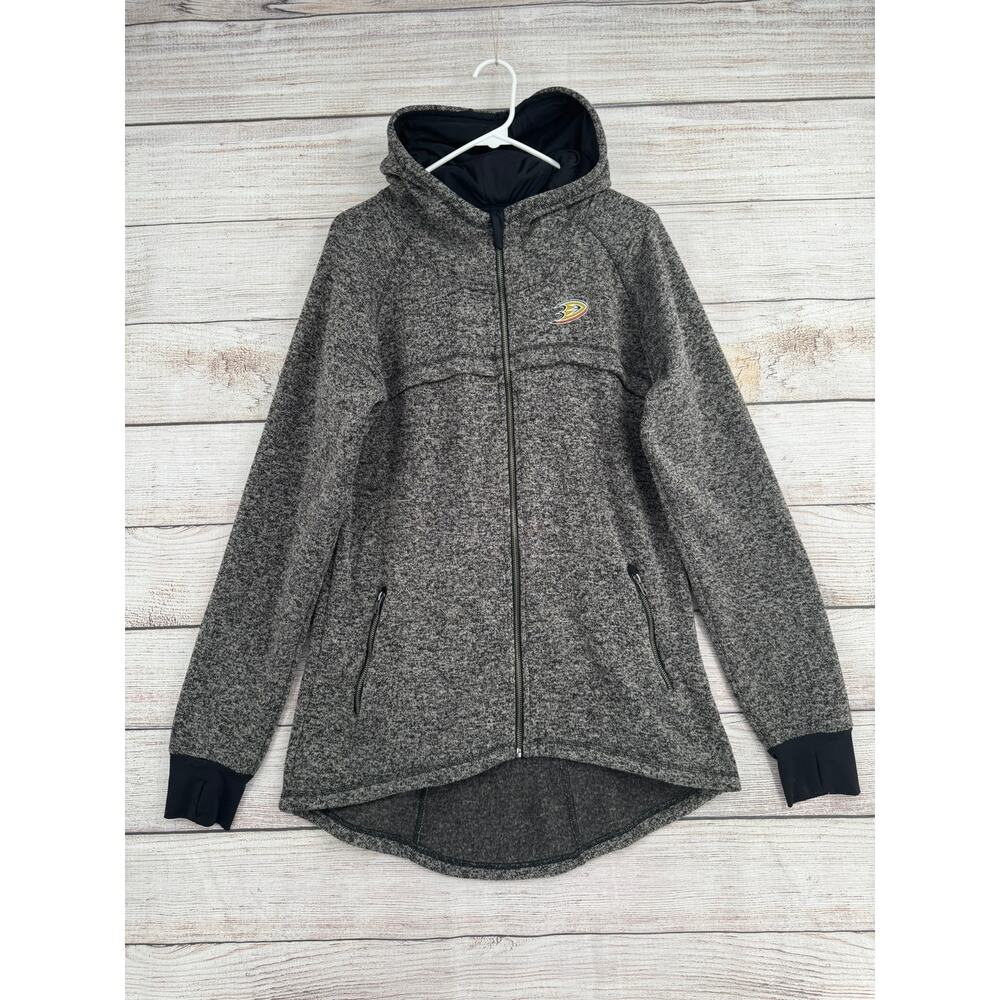 NHL Anaheim‎ Ducks Full Zip High Low Fleece Jacket Womens XL Gray Black